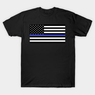 US Flag "Thin Blue Line" B&W T-Shirt